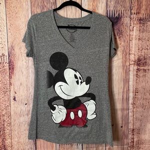 Disney Mickey Gray V Neck Plus Size Tee, Short Sleeve, 2X